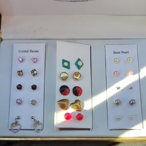 15 Pairs Of Pierced Earrings In Gold Jewelry Box